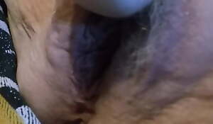 Aged fat pussy masturbating with wand