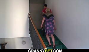 Freckles 70 yo granny renowned titjob before cock riding