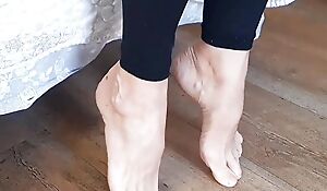 Mature feet and legs posing with spunk worship