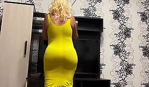 Stepmom alongside a taut dress with a big ass turns on anal sex