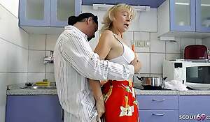 German elderly Granny Erika 73 seduce to Fuck in kitchen by Young Guy