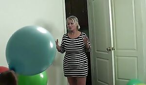 Mean and nasty stepgrandma smokes and fucks stepgrandson greatest extent busting balloons