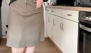 Wild mother-in-law sucks and wanks in the kitchenette and gets a load be proper of cum on her gorgeous ass