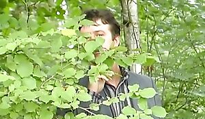 Funereal haired German beauty pleasuring 2 old cocks outdoors