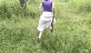 Outdoors 'I bet you'd like to screw me'. Dancing with a dress.