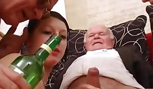 Teenagers eat grandpas cock in group orgy