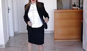Horny Big-titted business chick MariaOld do striptease, titty screw and suck off POV