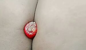 Fat anus with the addition of pussy Fucking with strawberry