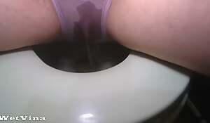 Upsetting piss wetting my g-string in toilet
