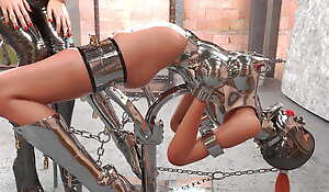 Sub in Metal Restrain bondage