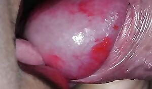 Close-up of blowjob surrounding lips