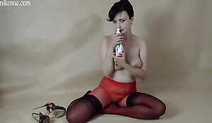 crimson pantyhose coupled with whipped cream
