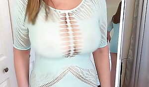 Sheer taut sundress whimsy demonstrating deficient keep big natural adult MILF tits