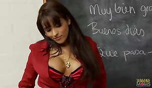 A beautiful adult brunette teacher masturbates in the classroom and then is fucked truly away from a concierge