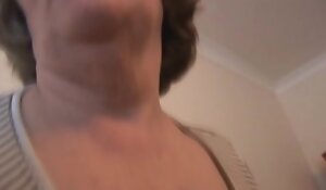 Mature hairy granny strips and teases erratically starts sucking cock through pants