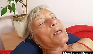 Ugly grandma Cecilie toys her  prudish pussy