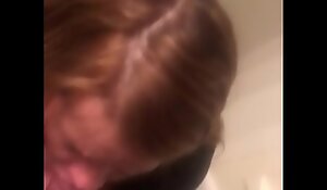 Mature blowjob in bathroom while son and bf upstairs
